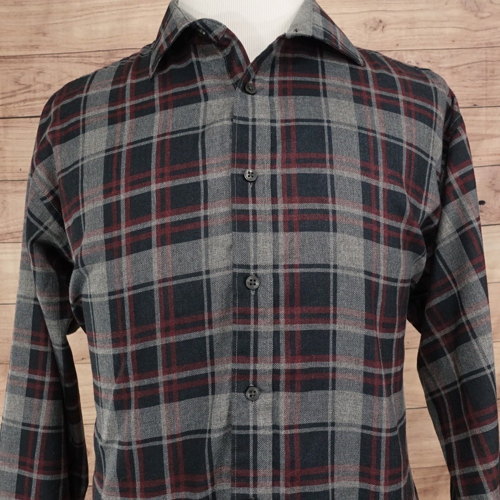 Pronto Uomo Flannel Shirt Mens XL Grey Red Plaid Classic Fit 11628